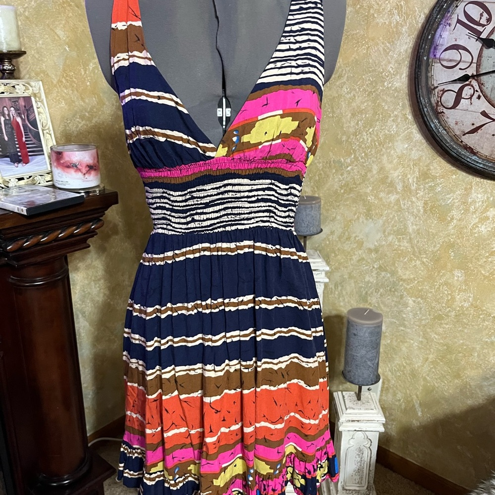Colorful Striped Backless Dress